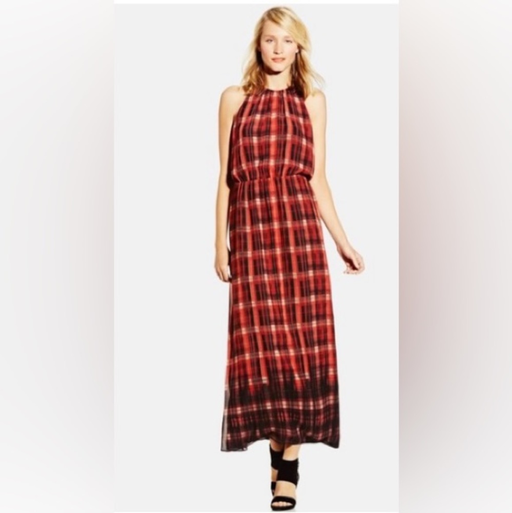 Vince Camuto Orange & Black Plaid Sleeveless Elastic Waist Maxi Dress Size 3X